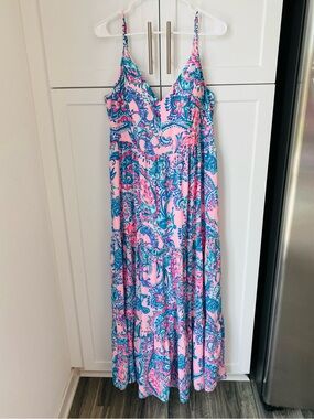 Lilly Pulitzer White Dress with Hot Pink Label and Multicolor Trim